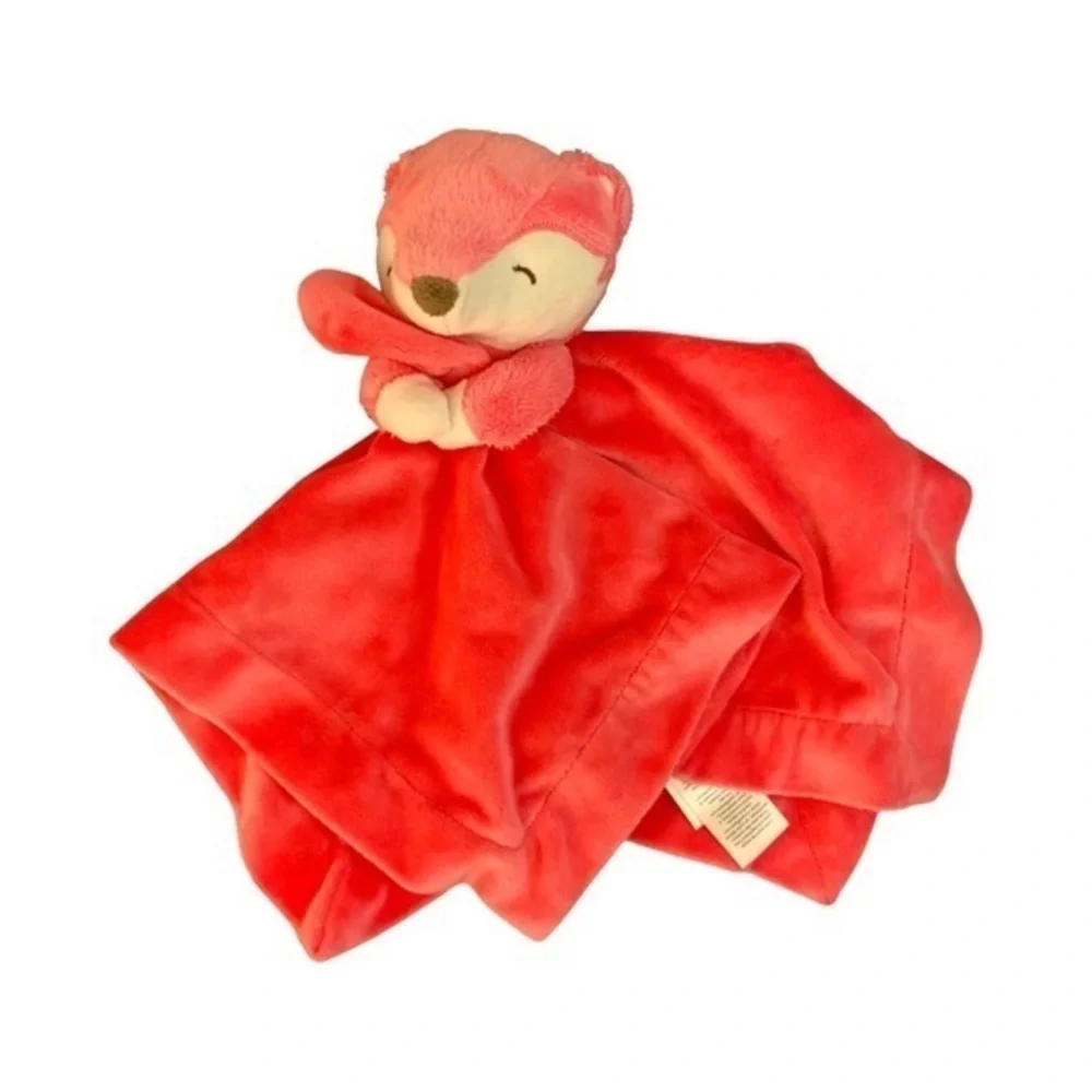 Carters Salmon Pink Fox Rattle Security Blanket Plush